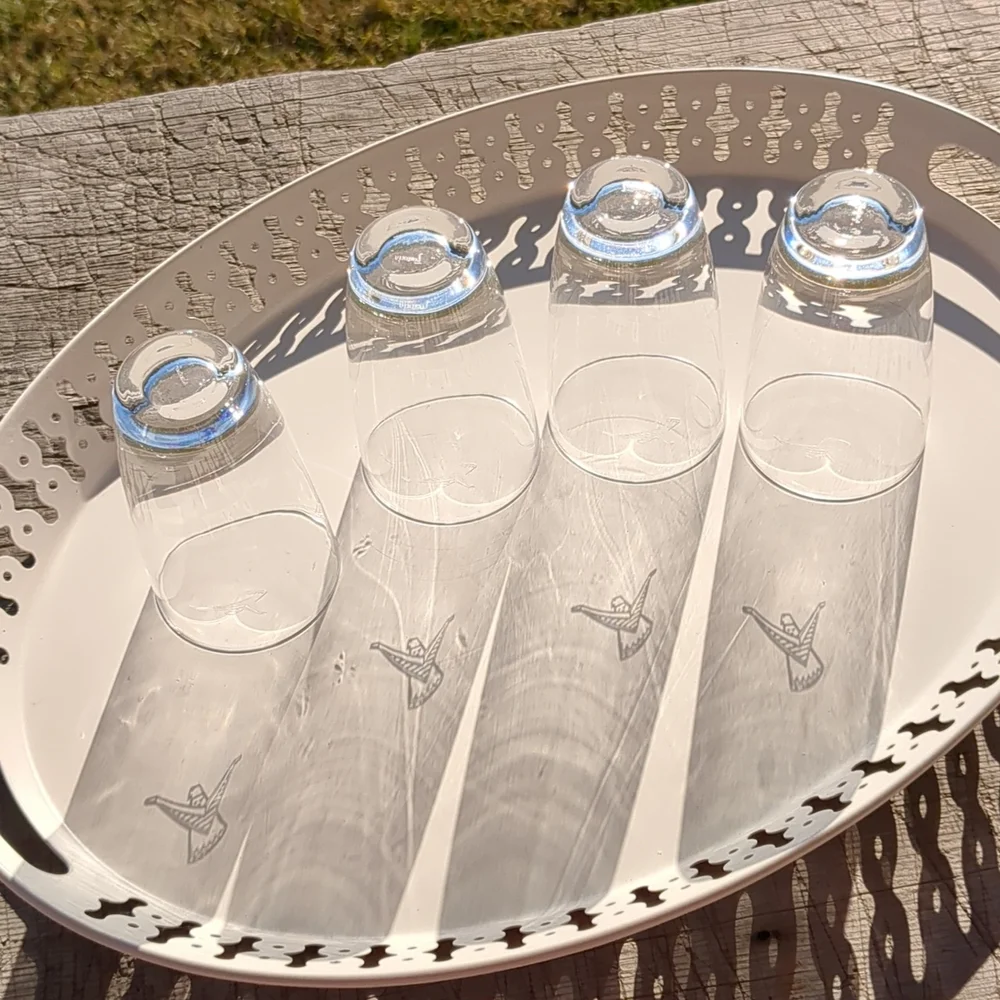 Vintage Fostoria 1959 Ford Thunderbird dealer logo bar glasses SET OF FO…